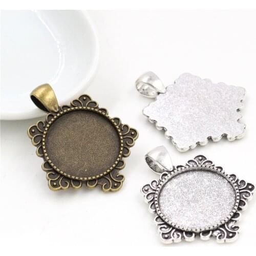 10pcs 20mm Inner Size Antique Silver Plated And Bronze Colors Fashion Style Cabochon Base Setting Charms Pendant