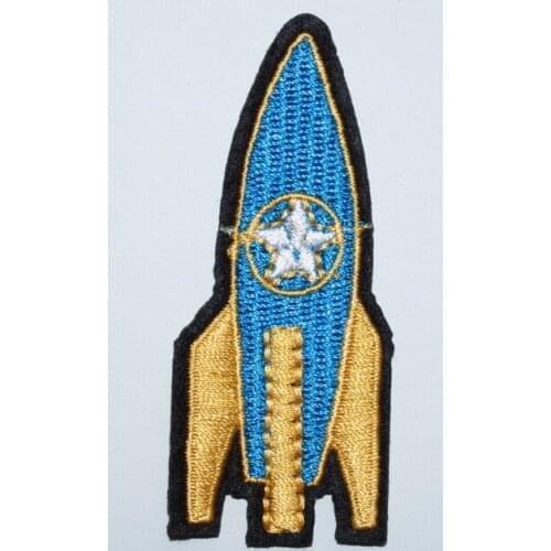 Blue Rocket missile spacecraft aircraft outer space ufo applique iron on patch (Size is about 3 * 7 cm)