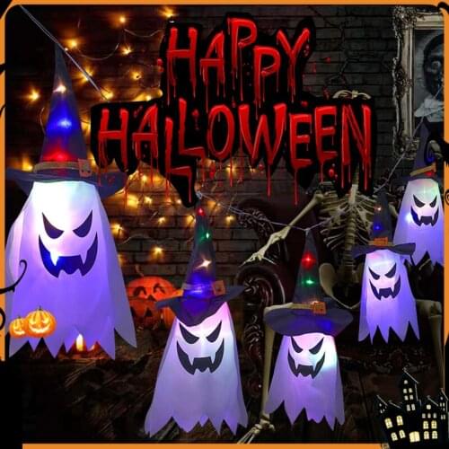 2 Type Spider Net Halloween Decoration LED Gypsophila Ghost Festival Up Glowing Wizard Ghost Hat Lamp Decor Hanging Net Lights