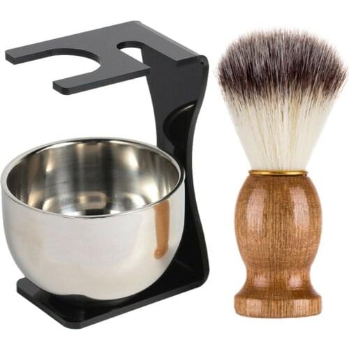 201 Men Shaving Set Beard Shaving Brush Stainless Steel Soap Bowl with Brush Holder Great Beard Shaving Gift Set for Men