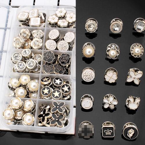 50pcs/set Anti-fade Shirt Brooch Button-free Buttons Women Fashion Pearl Blouse Buckle Clothing Accessories Set