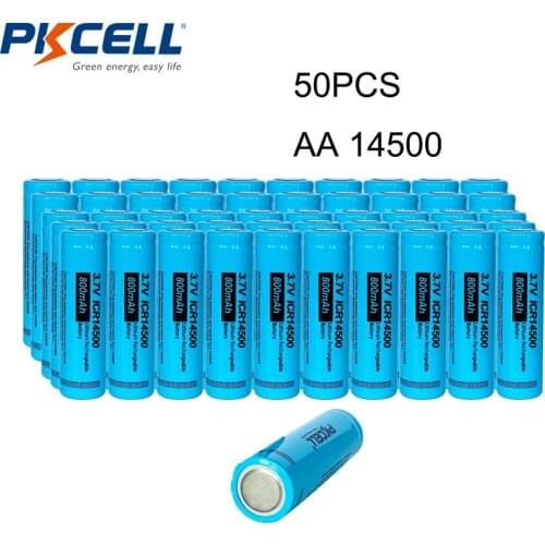 50PCS PKCELL ICR14500 750mah 3.7v li ion batteries rechargeable battery AA lithium battery for LED flashlight (25pcs/2lots)