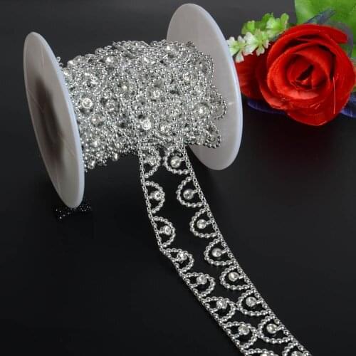 BOLIAO 1 Yard 14mm (9/16") Width ABS Plastic Imitation Pearl With 5mm Rhinestones Chain Trim Wedding Dress DIY Craft R2030