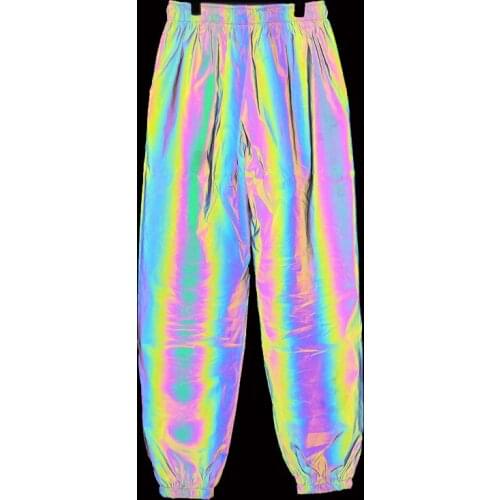 Joggers pants men colorful reflective pants hip hop mens pants streetwear rainbow colored jogger lover sweatpants