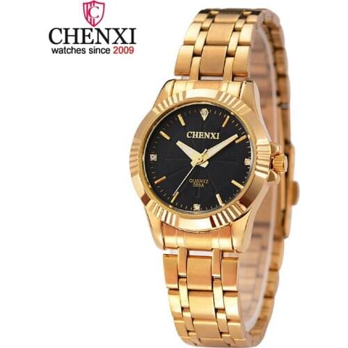 CHENXI Watches Women Golden Watch Casual Rhinestones Design Lady Stainless Steel Quartz Wristwatch Waterproof Female Watch Clock