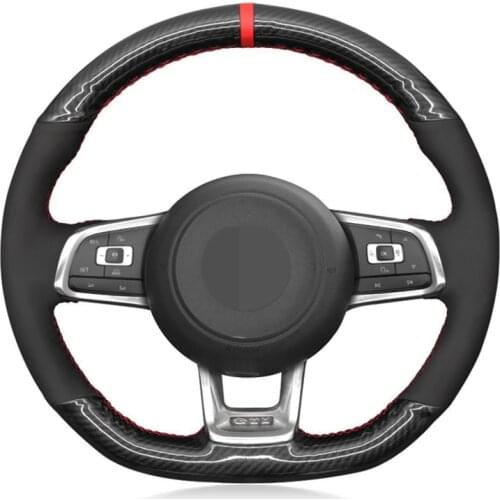 Car Steering Wheel Cover Black Carbon Fiber Suede For Volkswagen VW Golf 7 GTI T-Roc Passat Variant (R-Line) Tiguan Accessories