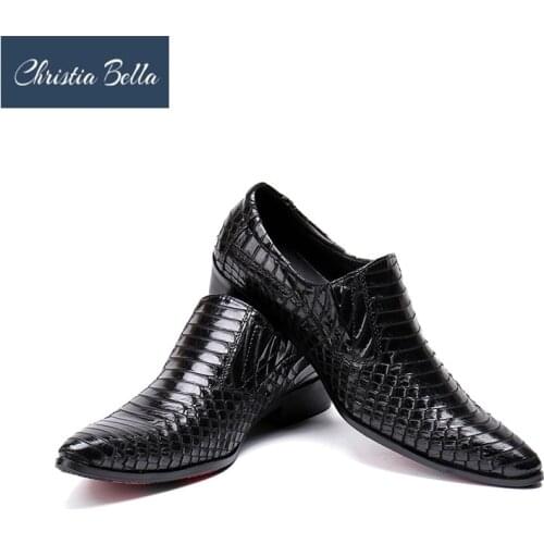 Christia Bella Oxfords Leather Men Shoes Fashion Casual Pointed Top Formal Business Male Wedding Dress Flats Snakes Shoes