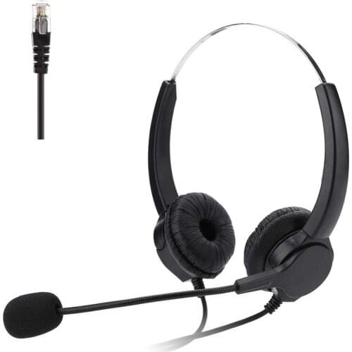 VH500D RJ9 Bilateral Headphone Hands-Free Call Center Noise Cancelling Corded with Adjustable Mic for Telephone Set
