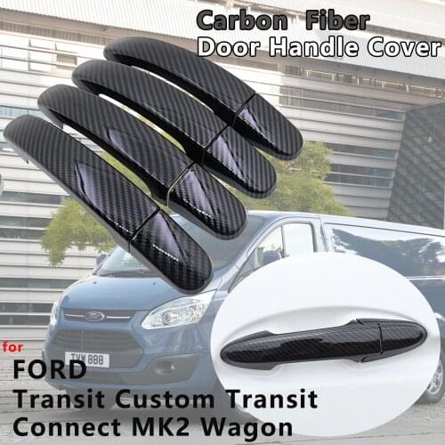 Gloss Black Carbon Fiber Door Handle Cover Catch Trim Car Exterior Accessories for Ford Transit Connect MK2 Wagon Transit Custom