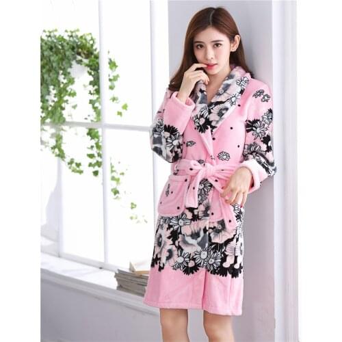 Kimono Bathrobe Pink Intimate Lingerie Sleepwear Pajamas-set Full Sleeve Robe Print Flower Women Home Clothing Plus Size 3XL
