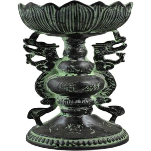 Chinese Bronze Carved With Dragons And Lotus Noble Candlestick