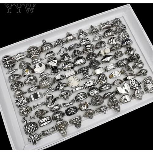 100pcs/Box Titanium Steel Ring Set Randomly Sent Fashion Finger Rings Punk Style Rings for Women Mens Party Jewelry
