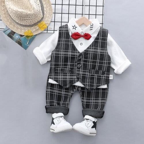 Boys Clothing Set Fashion Children Gentleman Suit for Weddings Formal Costume Plaid 3pcs Kids Clothes Autumn Style