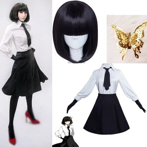 Bungou Stray Dogs Akiko Yosano Cosplay Costume Anime Women Lady Christmas Xmas School Uniform Suit Shirt Skirt Wig Hair Clip