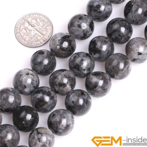 Natural Stone Black Larvikite Round Beads For Jewelry Making Strand 15" DIY Bracelet Necklace Jewelry Bead 6mm 8mm 10mm 12mm