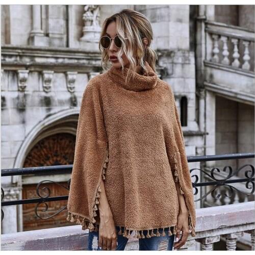 Cloak Long Sleeve Jacket Women Fashion High Collar Fringed Hem Fall Clothes for Women Plus Size Jackets
