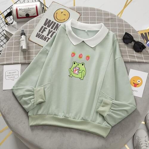 Frog Hoodie Funny Cartoon Print Oversize Streetwear Women Kpop Ulzzang Hipster Plus Size Feminino Korean Cotton Gothic Clothing