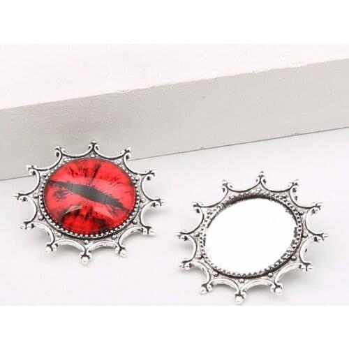 Reidgaller 5pcs metal brooch bezels 20mm round vintage cameo base settings diy cabochon trays for jewelry making