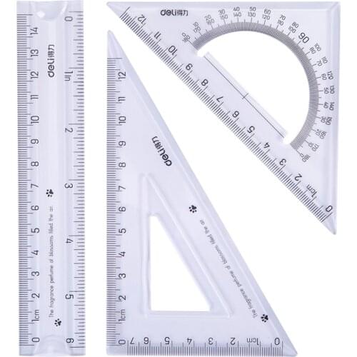 3pcs / set of Deli 79519 drawing soft ruler, multi-functional combination ruler, triangle ruler and ruler, student supplies