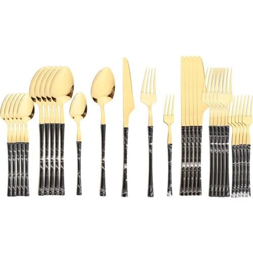20/30Pcs Imitation Marble Dinnerware Set Stainless Steel Cutlery Flatware Tableware Set Knife Fork Spoon Dinner Set Kitchen