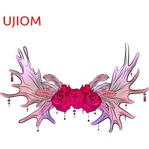 UJIOM Color Drawing Moose Antlers with Feathers Door Sticker Living Room Decoration Bedroom Accessories Wall Stickers Waterproof