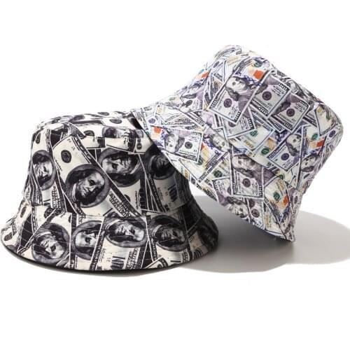 NEW Dollar doodle Bucket Hat Women Men Bucket Cap Double-sided Wear Cap Fisherman Fishing Hat Graffiti Street Trend Hip Hop Hat