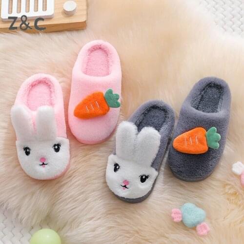 New Style Childrens Cotton Slippers Winter Boys Antiskid Warm Wool Plush Autumn Cartoon Lovely Girls Home Kids Rabbit Shoes