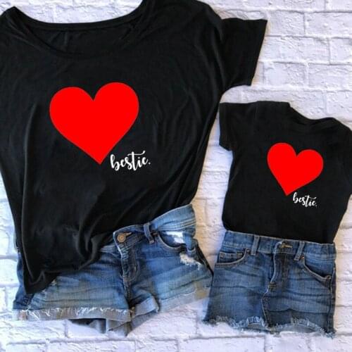 Bestie Heart Mommy and Me Clothes Mother Daughter Family Matching Outfits Tshirt Cotton Mom Kids Baby Girls Tops Baby Bodysuits