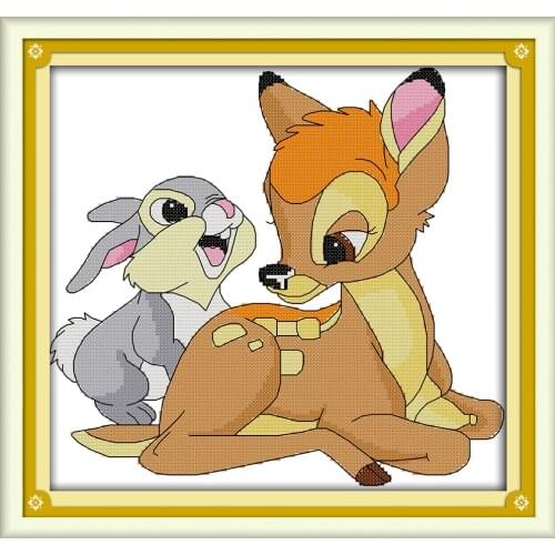 Little deer and little rabbit cross stitch kit aida 14ct 11ct count printed canvas stitches hand craft DIY handmade needlework