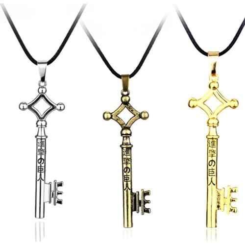 New Fashion Attack On Titan Necklace Eren Key Shingeki No Kyojin Pendant Necklaces Cosplay Accessories Gifts 10pcs Wholesale