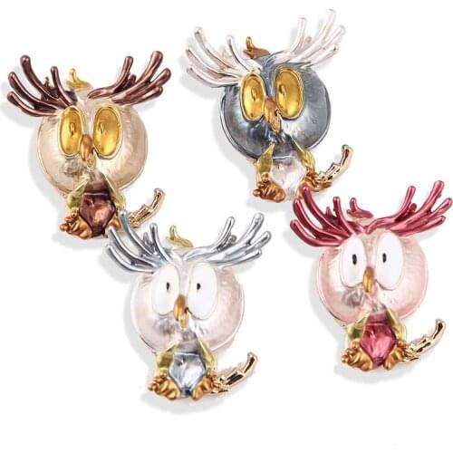 Lovely Owl 3-color Enamel Bird Brooches Women Alloy Brown Grey Pink Bird Animal Party Casual Brooch Pins Gifts