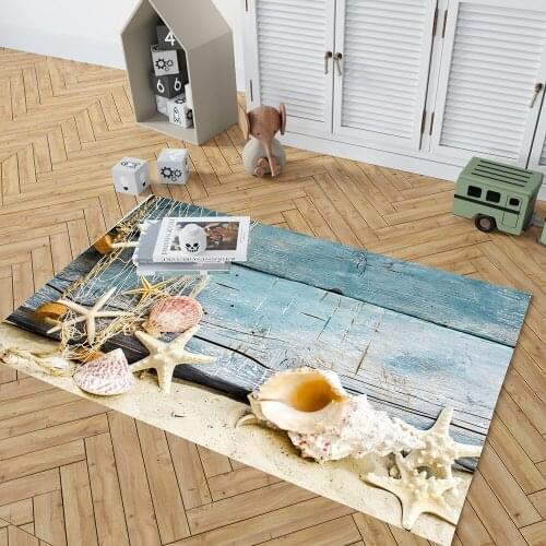 Starfish Rectangle Carpet Water Plants Non-slip Area Rugs Ocean Shell Floor Mat Blue Play Mat Room Decoration Living Room Large