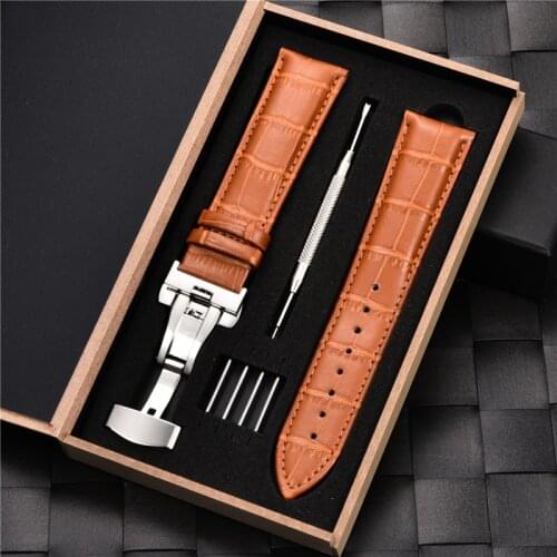 Grain Genuine Leather Watchbands Men Watch Strap 18mm 20mm 22mm 24mm With Stainless Steel Automatic Clasp Wrist Straps