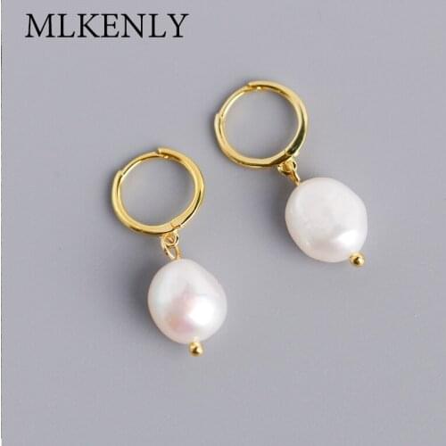 MLKENLY Japanese and Korean version of the earrings Baroque irregular freshwater pearl earrings hoop earring