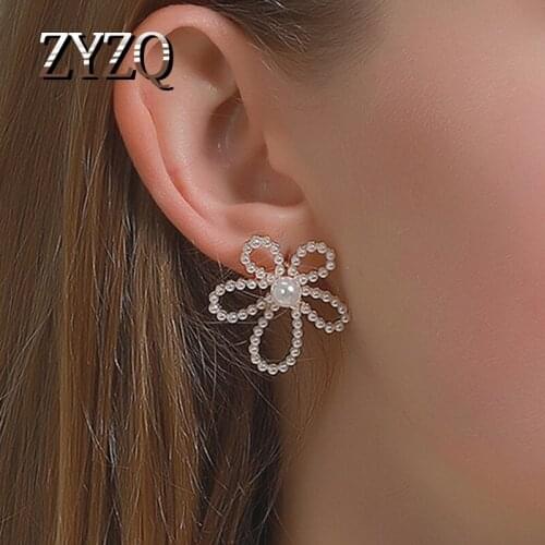 ZYZQ Baroque Imitation Pearl Earrings For Women Gold Color Flower Earings Studs Engagement Earrings Luxury Fine Jewelry 2020