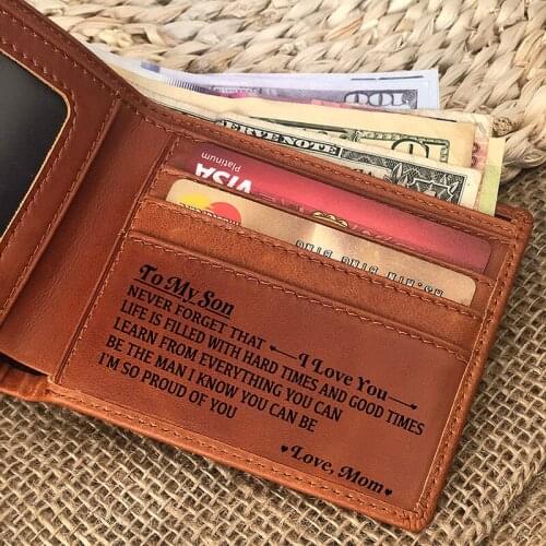 RFID Blocking Slim Bifold Genuine Leather Thin Minimalist Front Pocket Wallets for Men Mom to Son-BOR18