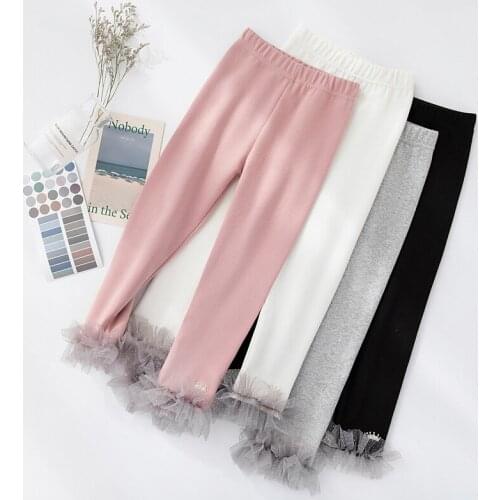 Girl Skinny Leggings Candy Color Spring Autumn Net Yarn Flower Pencil Pants Princess Kids Leggings Kids Skinny Pants