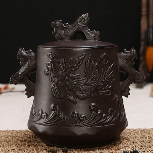 Vintage Dragon Phoenix Design Purple Sand Tea Cans Portable Travel Sealed Jar Ceramic Tea Storage Box Tea Accessories