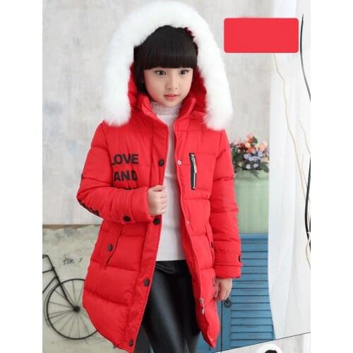 Withstand The Severe Cold Thick Keep Warm Winter Jacket For Girls Letter Hooded Kids Outerwear Teenager Long Windbreaker Coat