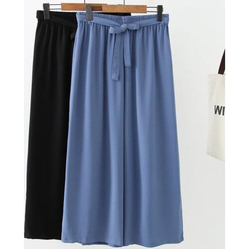 2019 Middle Old Age Women Wide Leg Pants Loose Large Size Summer Spring Mother Ankle-Length Trousers Black Wide Leg Pants