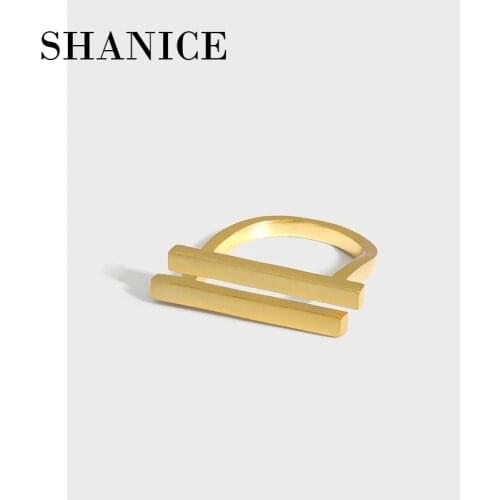 SHANICE Real S925 Sterling Silver Open Ring Geometric double-layer strip female jewelry European and American wedding party sex