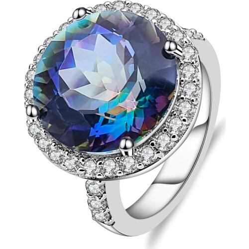 Gems Ballet 925 Sterling Silver Cocktail Rings 13.00Ct Natural Blueish Mystic Quartz Gemstone Ring For Women Fine Jewelry