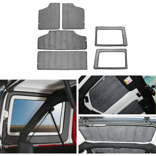 Hardtop & Tailgate Headliner Sound Insulation 4 Dr for Jeep Wrangler Jk 2012-17 6pcs Gray