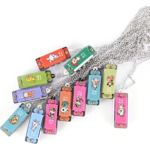 1pc Plastic + Metal Mini Durable Metal Harmonica 4 Hole 4 Tone Necklace random color