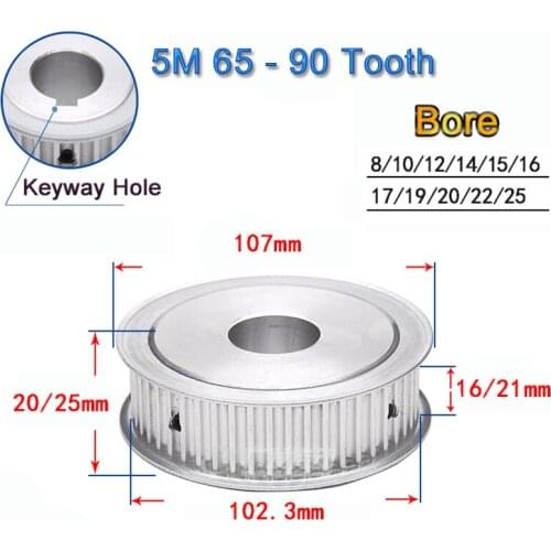 1PCS 5M 60 Tooth Synchronous Wheel Timing Belt Pulley Width 16mm 21mm Bore 6-25mm Keyway Hole