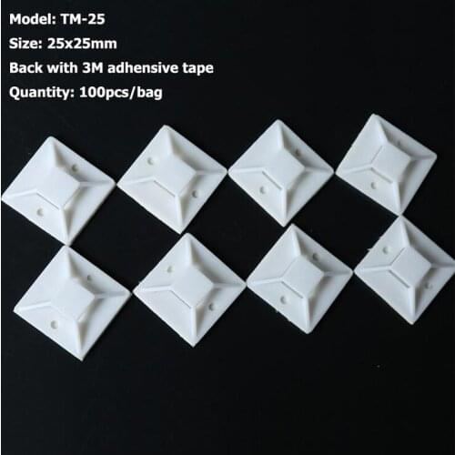 100pcs/bag 25x25 Self Adhensive Cable Tie Base Cable Tie Mounts To Fix Cable Ties Home Office Project Use