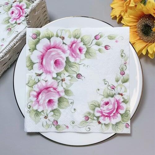 20Pcs/Pack Vintage Floral Table Decoupage Paper Napkins Flower Napkin Paper Tissue for Wedding Party Supplies