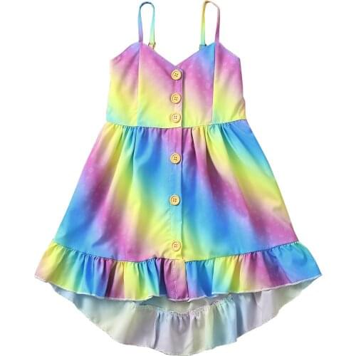2021 Summer Dress Toddler Kids Baby Girls Rainbow Multicolor Button Slip Dress Clothes Casual Kawaii baby girl dress