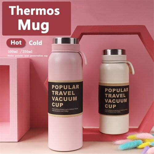 350/500ml Stainless Steel Vacuum Flask Thermos Coffee Mug Water Bottle For Girl Dark Color Tumbler Travel Tea Coffee Thermal Cup