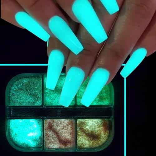6 6color Laser Nail Powder Luminous Pigment Granulated Sugar Irregular Illusion Glass Glitter Patch Nail Art Manicure Decoration